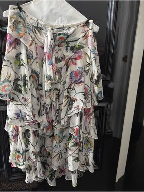White Floral Tiered Ruffle Skirt